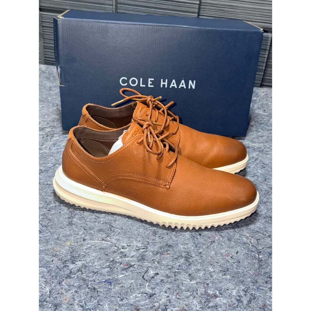 Cole Haan Mens GRND+ 8.5M Plain Toe Oxford Shoes British Tan Leather C36935 NEW